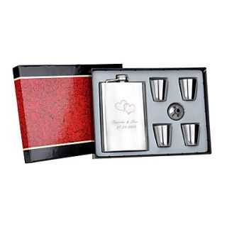 Personalized 6 Pieces Silver Stainless Steel 9 oz Flask Gift Set