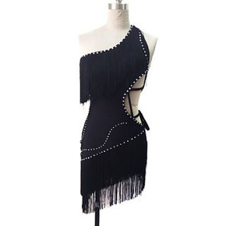 Dancewear Polyester With Rhinestone And Tassels Latin Dance Dress for Ladies