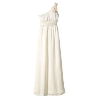 TEVOLIO Womens Satin One Shoulder Rosette Maxi Dress   Off White   12
