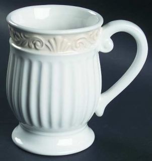 Essex Mug, Fine China Dinnerware   Cream Embossed Scrolls On White