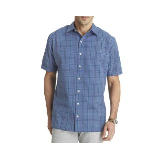 Van Heusen Short Sleeve Textured Plaid Shirt, Blue, Mens