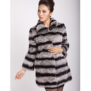 Genuine Long Sleeve Turndown Collar Rex Rabbit Fur Coat