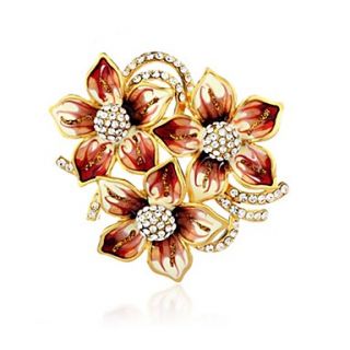 Graceful Stoving Varnish Alloy Gold Plated With Rhinestone Flower Womens Brooch