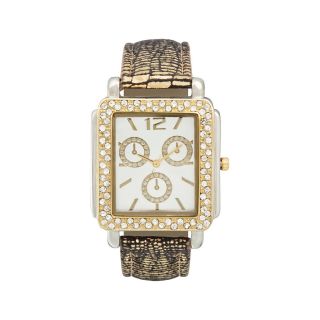 Womens Square Crystal Accent Glitz Strap Watch, Gold