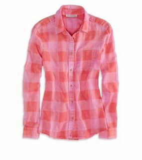 Pink AE Acid Washed Plaid Shirt, Womens XL
