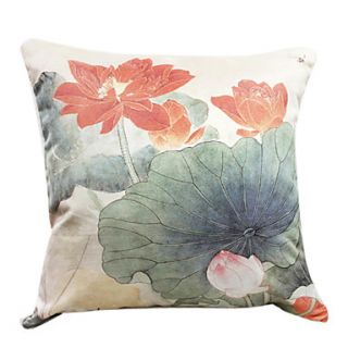 18 Square Lotus Pond Print Polyester Decorative Pillow Cover