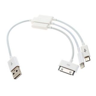 3 in One Apple 8 Pin, 30pin and Micro USB Individual Connectors to USB Short Cable for iPhone 5 and Others