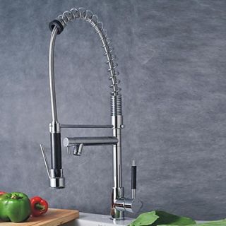 Solid Brass Spring Kitchen Faucet with Two Spouts (Chrome Finish)