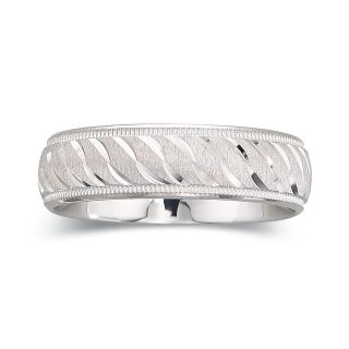 Mens 6mm Swirl Sterling Silver Band, White