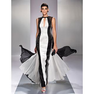 A line Jewel Floor length Georgette Evening Dress (759920)