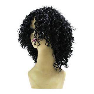 Top Grade Synthetic Black Medium Wavy Wig For American Ladies