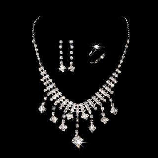 Gorgeous Alloy Silver Plated With ZirconRhinestone Wedding Bridal Necklace Earrings Ring Jewelry Set