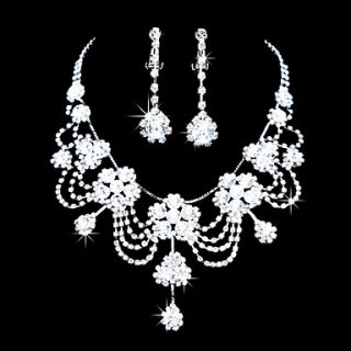 Fashion Alloy Silver Plated With ZirconRhinestone Wedding Bridal Jewelry Set(Including Necklace,Earrings)