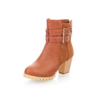 Tasteful Leatherette Chunky Low Heel Ankle Boots with Buckle Casual Shoes(More Colors)