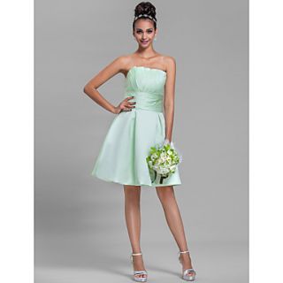 A line Strapless Knee length Sleeveless Satin Bridesmaid Dress(699330)