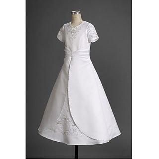 A line Square Floor length Satin Flower Girl Dress/ First Communion Dress