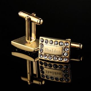 Personalized Gold Cufflinks With Rhinestone