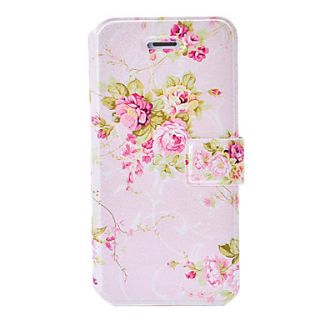 Small Fresh Florals Series Pink Leather Case with Holder Card Slots for iPhone 5C