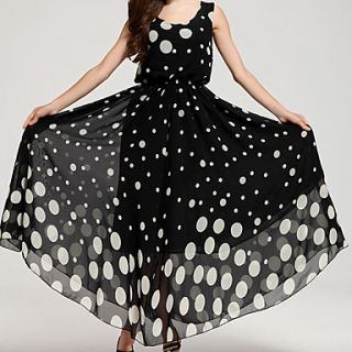 Womens Polka Dots Fashion Vest Maxi Dress