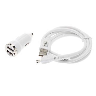 Mini White Car ChargerUSB Data Cable Cord for Samsung Galaxy Note 2 N7100 and others