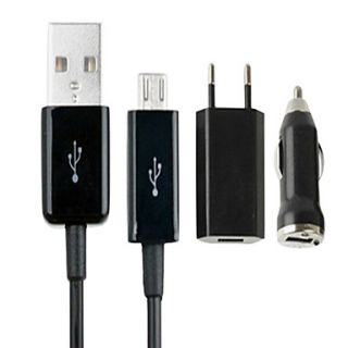 3 In 1(Eu Plug,Micro Usb Cable,Car Charger)Travel Kit For Galaxy Htc Sony Ericsson