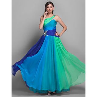 A line/Princess One Shoulder Floor length Chiffon Multi color Evening/Prom Dress