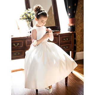 A line Princess Jewel Tea length Satin Flower Girl Dress (733982)