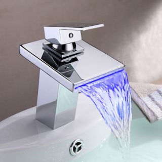 Contemporary Thermochromic Multi color LED Stainless Steel Spout Bathroom Sink Faucet