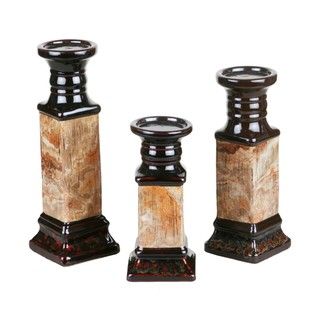 Privilege Classy Rectangle Ceramic Candleholders (set Of 3) (BrownMaterials CeramicSmall candleholder dimensions 10 inches high x 4.5 inches wide x 4.5 inches deepMedium candleholder dimensions 12 inches high x 4.5 inches wide x 4.5 inches deepLarge ca