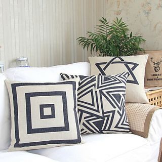 Set of 3 Classic Geometry Pattern Cotton/Linen Decorative Pillow Cover