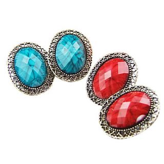 Korean version of the new retro oval hollow section lace earrings gemstone earrings female E351