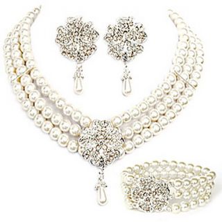 Gorgeous Alloy With Rhinestone Pearl Wedding Bridal Necklace Earrings Bracelet Jewelry Set