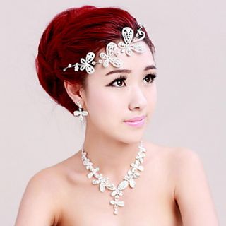 Gorgeous Alloy Silver Plated With Rhinestone Butterflies Wedding Bridal Tiara Necklace Earrings Jewelry Set