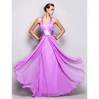 A line Halter Floor length Georgette Stretch Satin Evening/Prom Dress (759793)