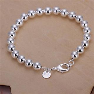Fashion Brass Silver Plated With 8mm Hollow Beads Womens Bracelet