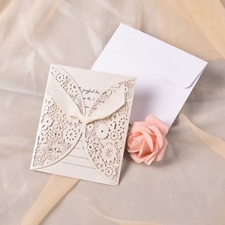 Personalized Exquisite Laser Cut White Flower Wedding Invitation Set of 50