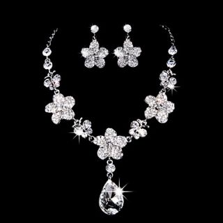 Fantastic Alloy Silver Plated With ZirconRhinestone Flower Wedding Bridal Jewelry Set(Including Necklace,Earrings)