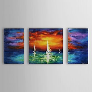 Hand Painted Oil Painting Landscape Vessel with Stretched Frame Set of 3 1309 LS1013