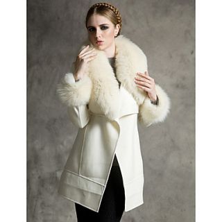 Long Sleeve Shawl Faux Fur And Wool Party/Casual Coat