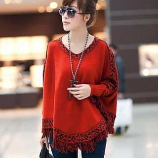 Womens Ethnic Jacquared Tassles Cape Sweater