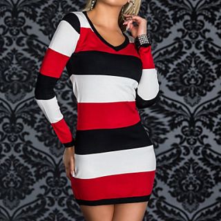 Womens V Neck Sheath Stripes Dress