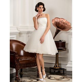 A line Princess Strapless Knee length Tulle And Satin Wedding Dress (783921)