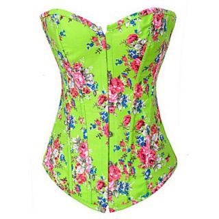CAOJI Womens Sexy Light Green Floral Print Strapless Corset and T back