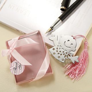Happy Boy Stainless Steel Bookmark Favor With Pink Tassel