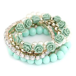 Mix and Match Resin Beads Flowers Rhinestone Pearls Bracelet(More Colors)