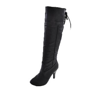 Faux Leather Stiletto Heel Slouch Knee High Boots with Bowknot(More Colors)