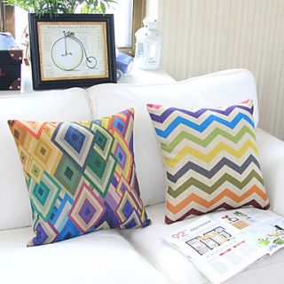 Set of 2 Colorful Geometry Cotton/Linen Decorative Pillow Cover