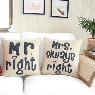 Set of 2 Mr.Right Mrs.Always Right Cotton/Linen Decorative Pillow Cover