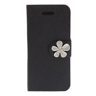 Shimmering Silk Print PU Full Body Case with Diamond Babysbreath Button and Card Slot for iPhone 5/5S (Assorted Colors)