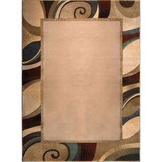 Cream/ Multi Geometric Bordered Area Rug (78 X 102)